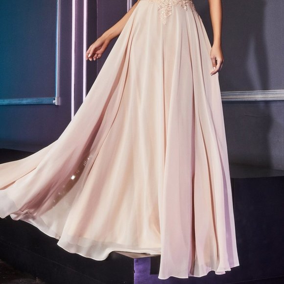 Off the Shoulder Long Chiffon Dresses Champagne main image 1